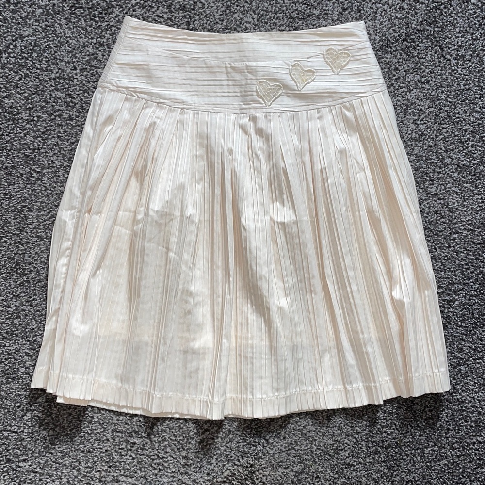 Hazel Cream Pleated A Line Dress Skirt Heart Embellishments NWT Size Medium